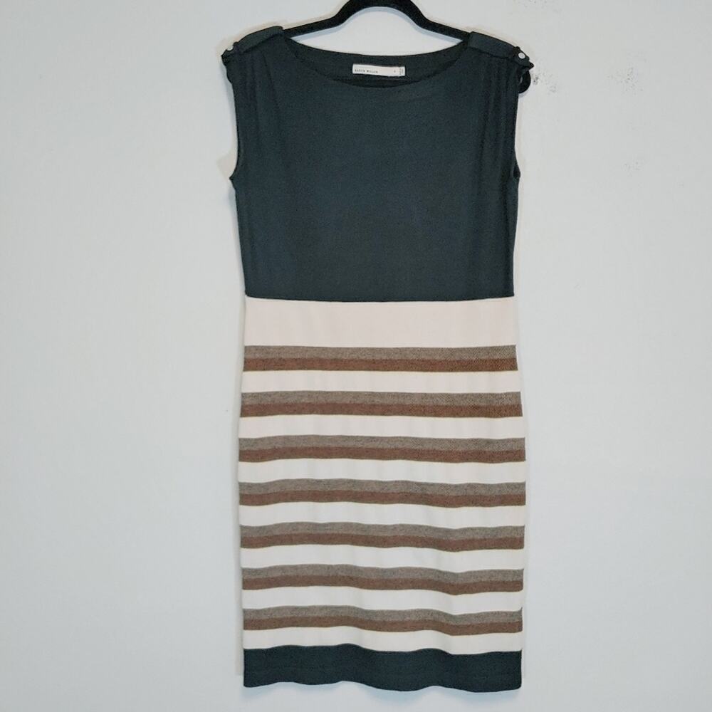 Karen Millen Women's Black Striped Knit Career Dress Sz 4
